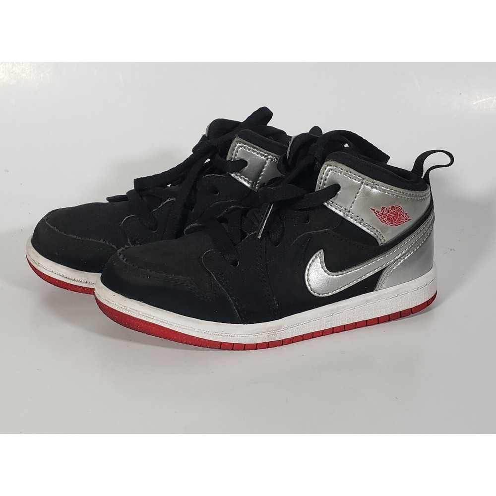 Nike Air Jordan 1 Mid SE Size Child 10C Kids Shoes Black Silver 640735-057